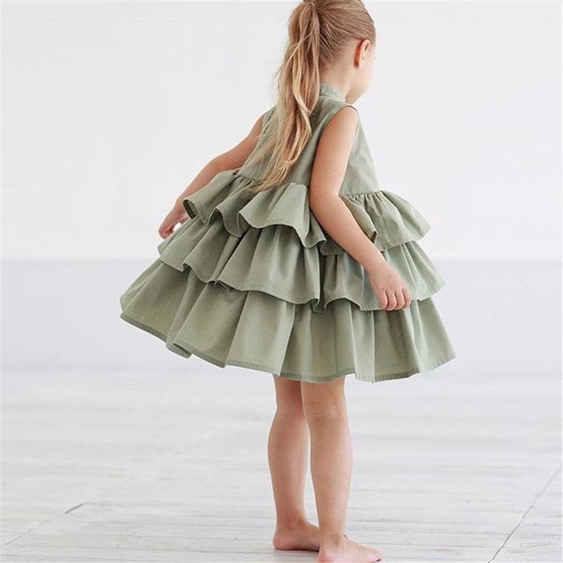 Vestido de moda sencillo de color sólido sin mangas para niñas pequeñas y medianas