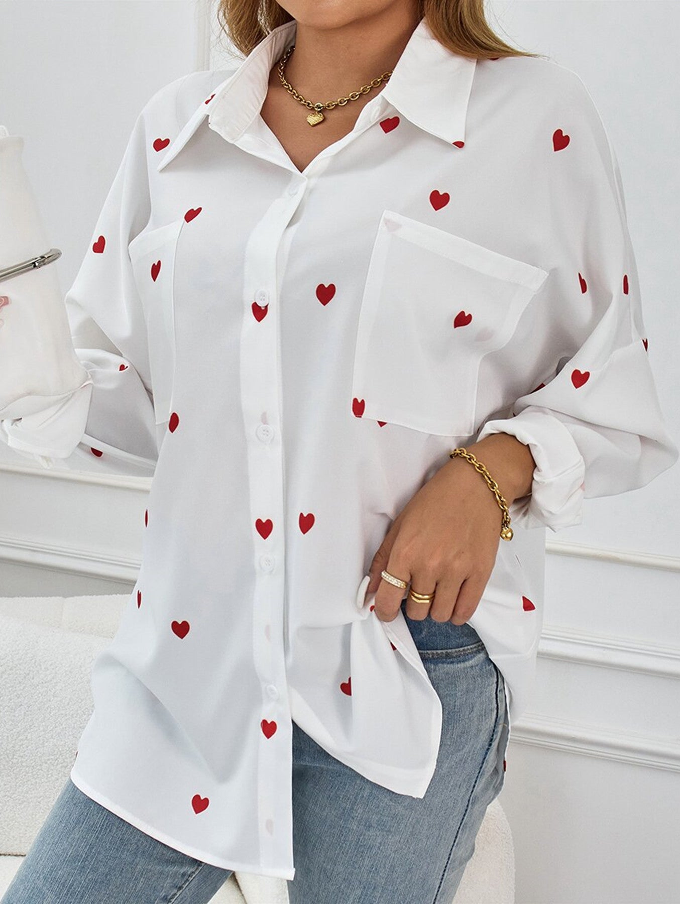 Camisa holgada de amor con estampado informal para mujer exterior