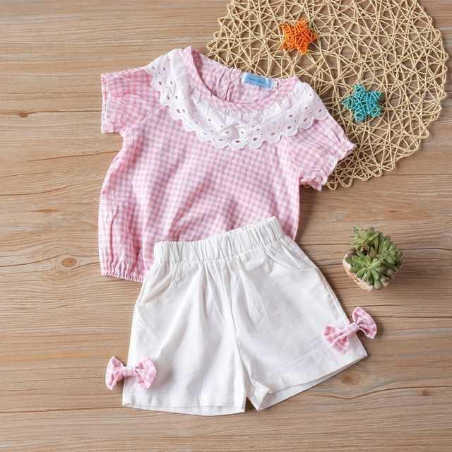 Ropa de verano para niños, camiseta con lazo grande, pantalones cortos, traje para niñas