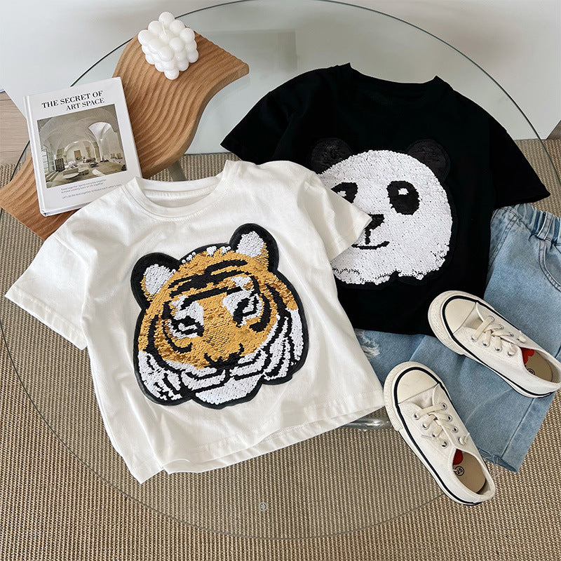 Camiseta de manga corta para niño y niña con animales