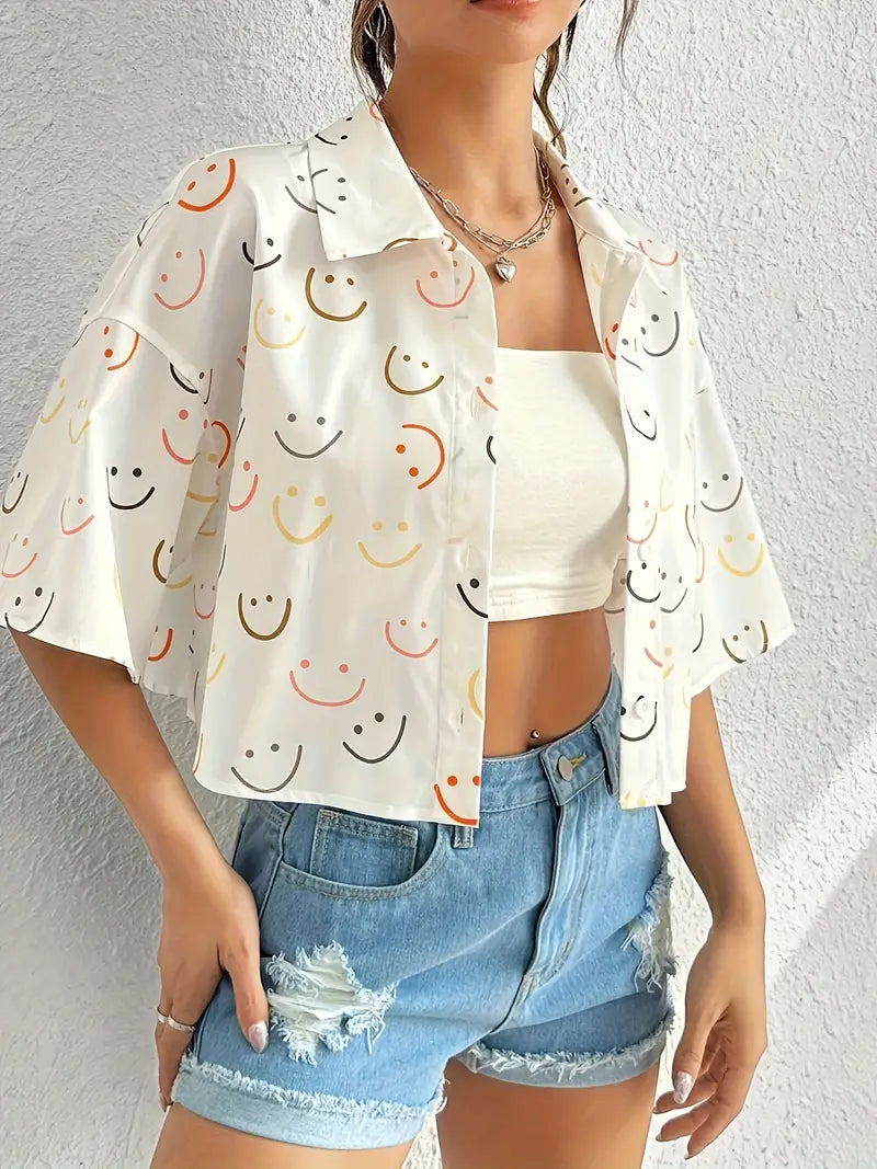 Camisa corta de mujer con emoticonos