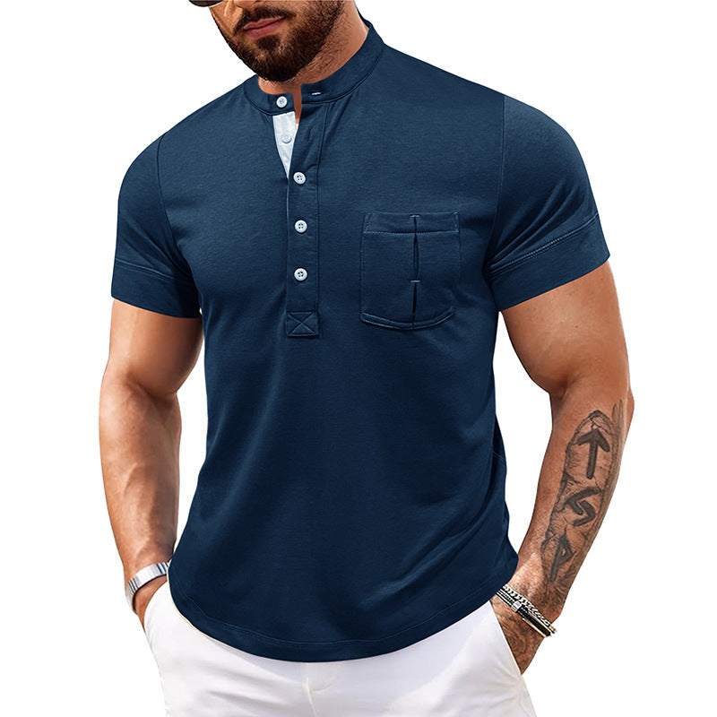 Camiseta de hombre Polo abierto con cuello redondo y manga corta con bolsillo