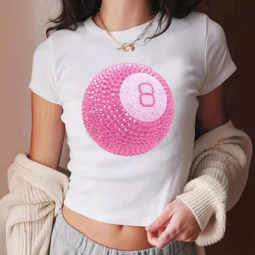 Camiseta de manga corta con cuello redondo y estampado de letras para mujer