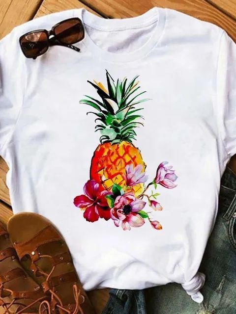 Camiseta femenina Top con estampado de piña de moda