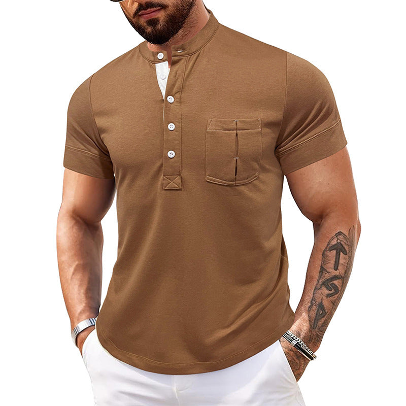 Camiseta de hombre Polo abierto con cuello redondo y manga corta con bolsillo