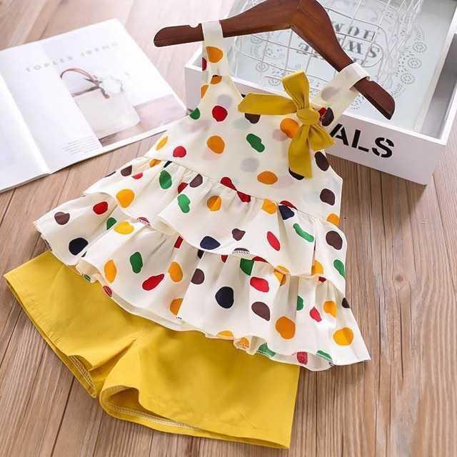 Ropa de verano para niños, camiseta con lazo grande, pantalones cortos, traje para niñas