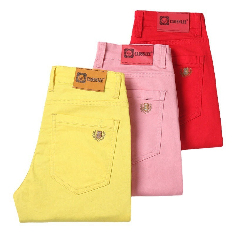 Pantalones casuales elásticos a juego con personalidad de color recto ajustado para hombre