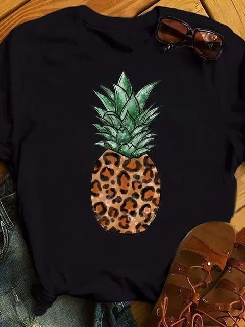 Camiseta femenina Top con estampado de piña de moda