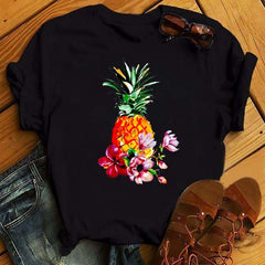 Camiseta femenina Top con estampado de piña de moda