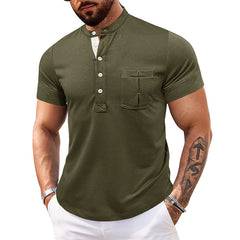 Camiseta de hombre Polo abierto con cuello redondo y manga corta con bolsillo