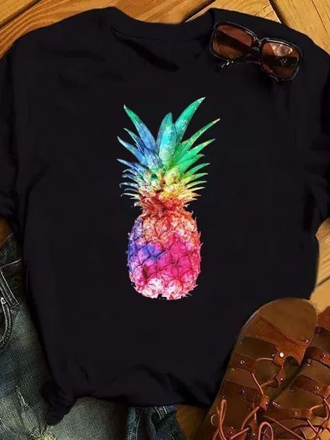 Camiseta femenina Top con estampado de piña de moda