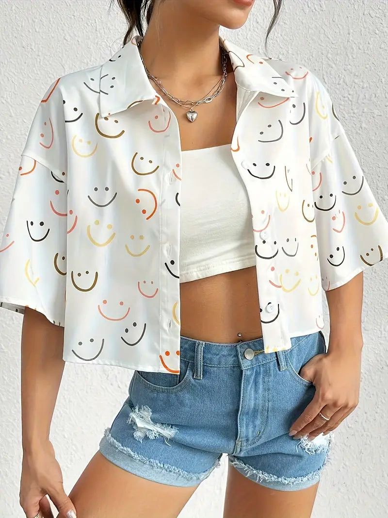 Camisa corta de mujer con emoticonos