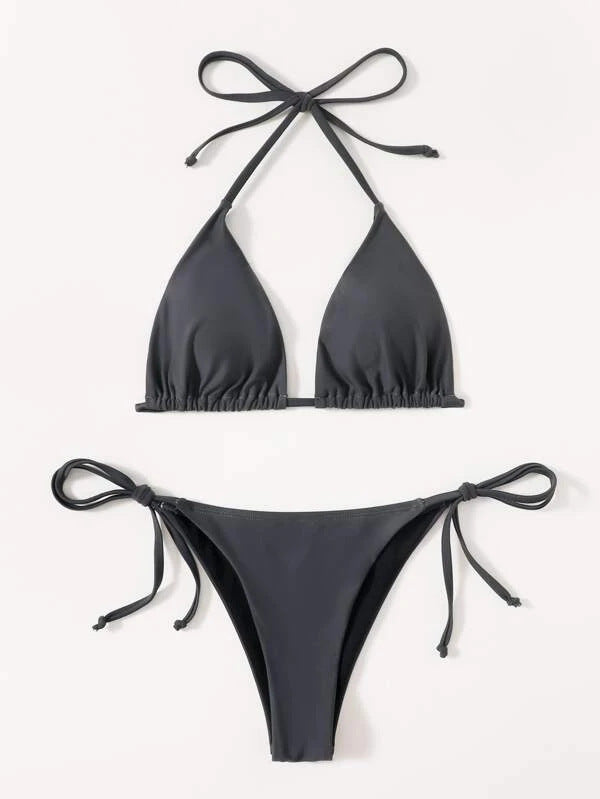 Nuevo Bikini sencillo de Color liso, traje de baño dividido, traje