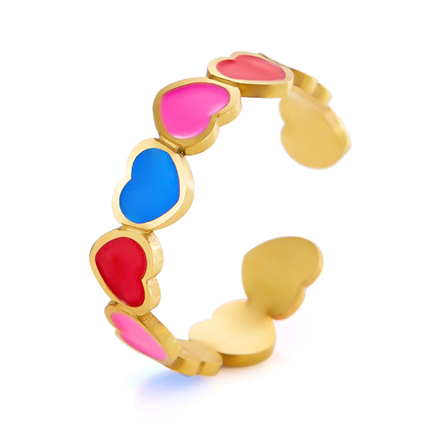 Anillo de acero inoxidable para mujer con aberturas de flores de colores dulces ajustable