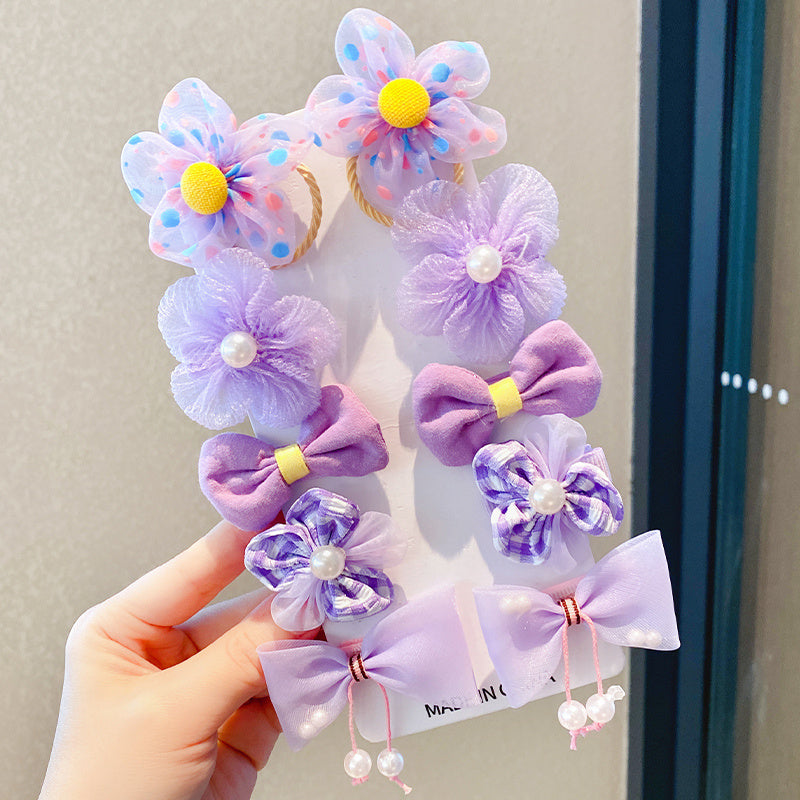 Pinza para el pelo con lazo para niñas, diseño de princesas y hadas, con flores de tela