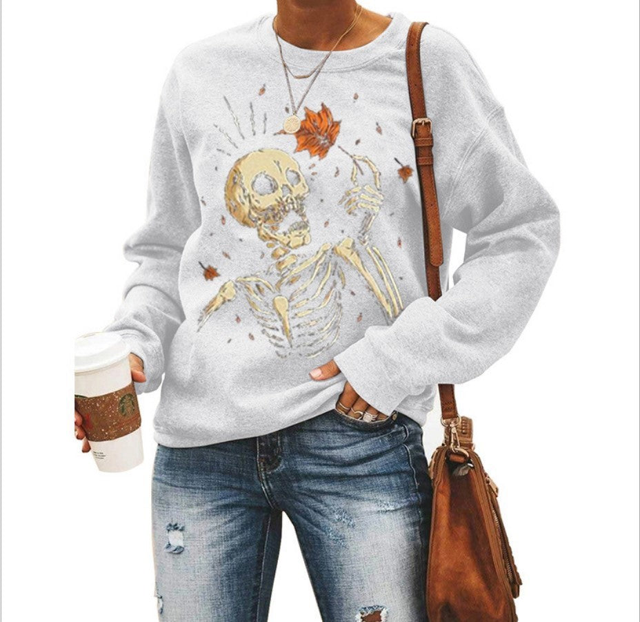 Suéter. Sudadera con cuello redondo y estampado de Halloween para mujer