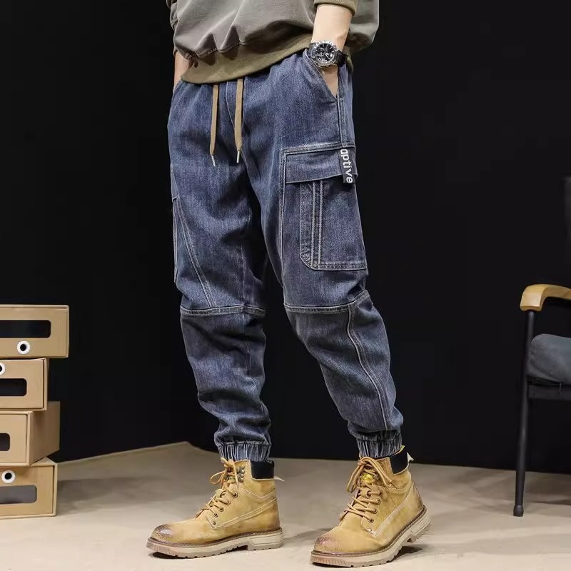 Pantalones vaqueros sueltos con cintura elástica retro para hombre