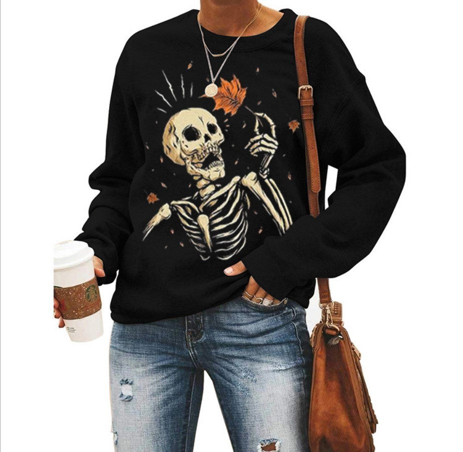 Suéter. Sudadera con cuello redondo y estampado de Halloween para mujer