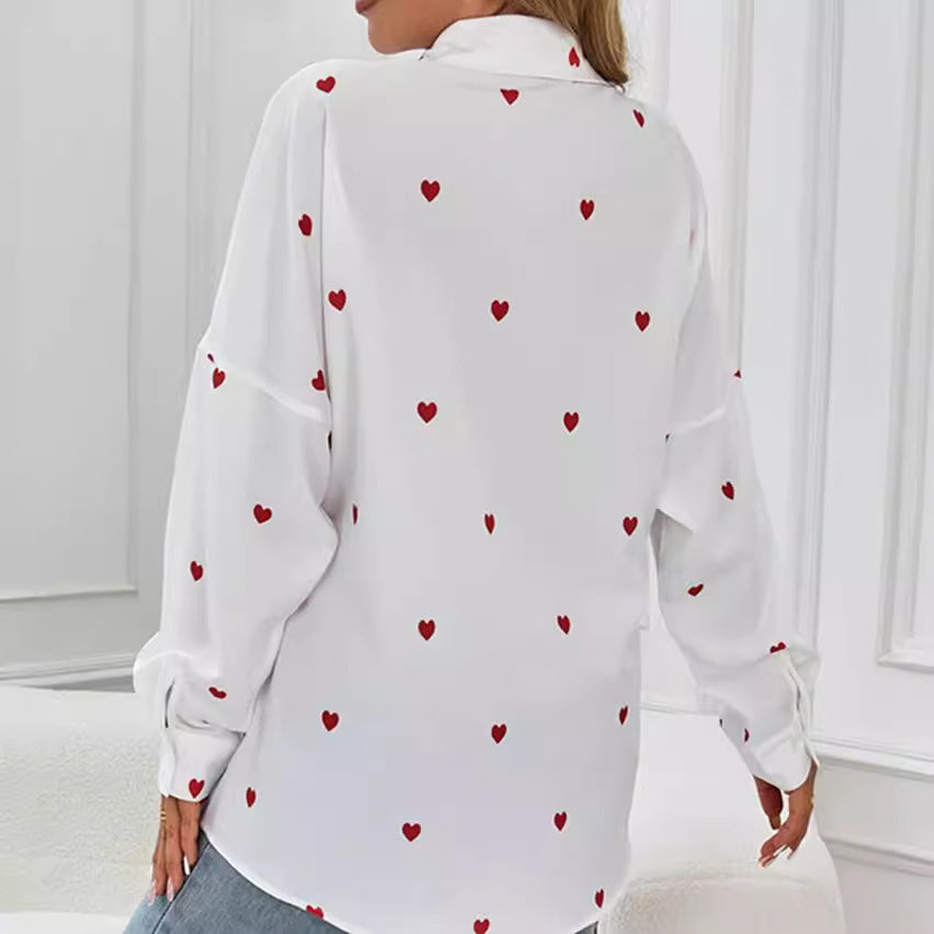 Camisa holgada de amor con estampado informal para mujer exterior