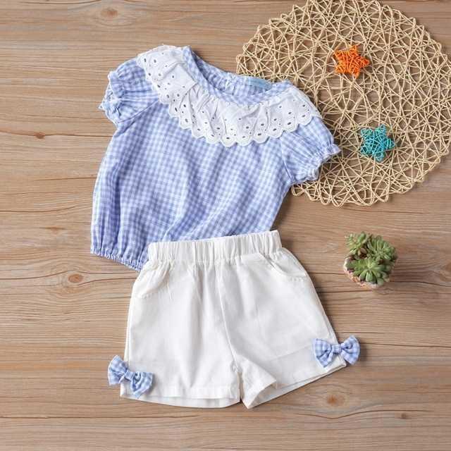 Ropa de verano para niños, camiseta con lazo grande, pantalones cortos, traje para niñas