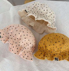 Gorro infantil con orejeras con estampado de pescadores, lunares dobles, para niña