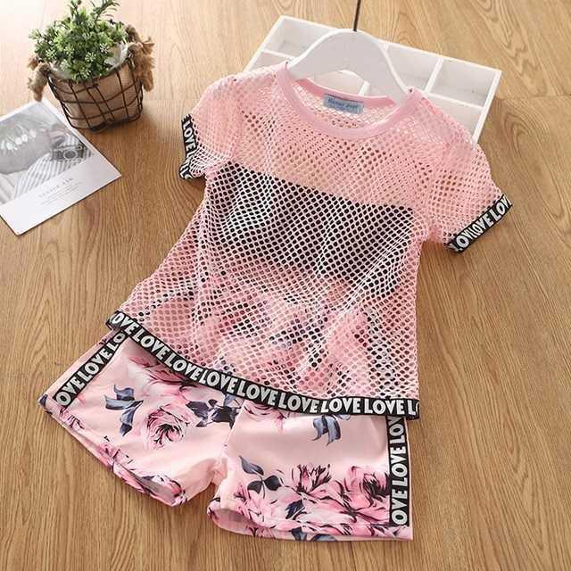 Ropa de verano para niños, camiseta con lazo grande, pantalones cortos, traje para niñas