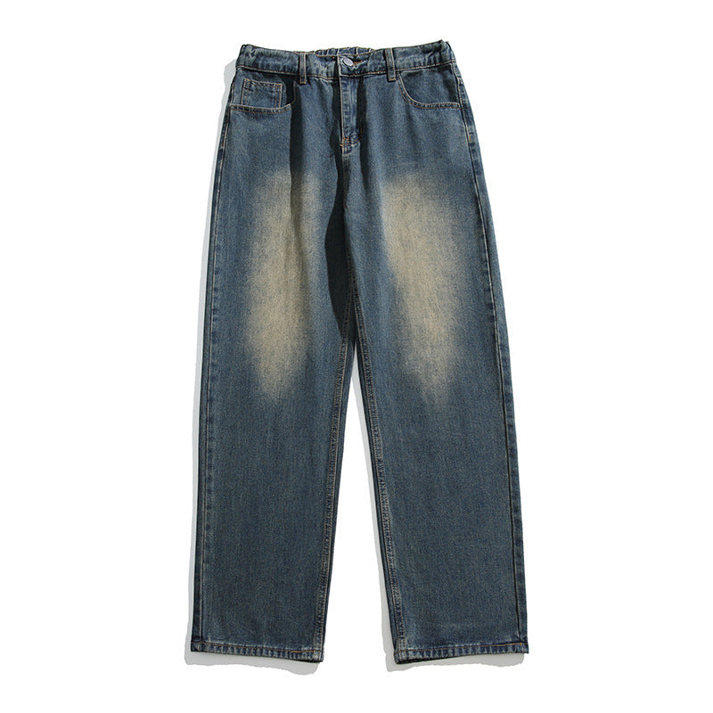 Jeans lavados Pantalones de ocio de pierna ancha de primavera para hombre