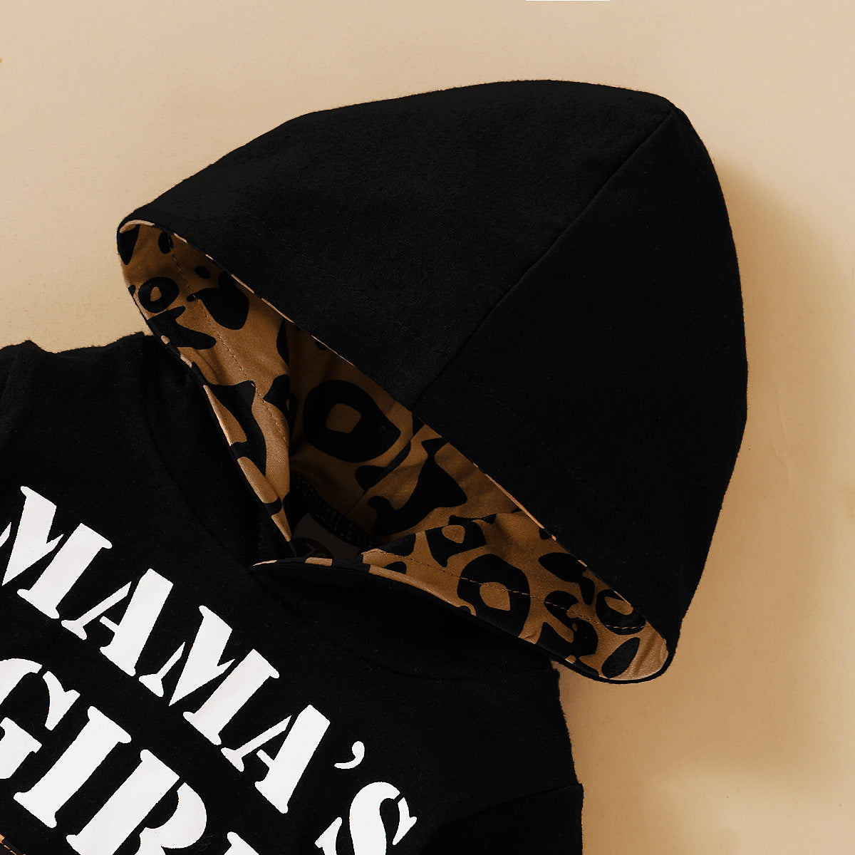 Ropa para niños y niñas Ropa con estampado de letras y capucha con estampado de leopardo